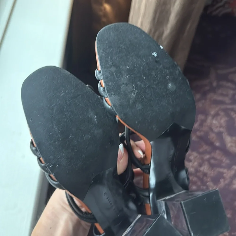 Zara Lucite clear heel Black Brown leather sandals - Picture 5 of 10